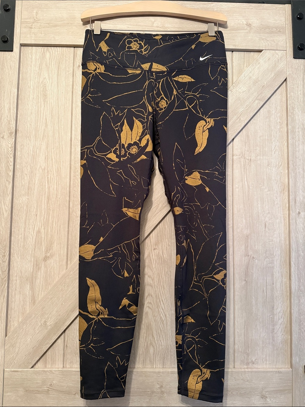 Nike Dri-fit Black Leggings with Gold Floral Print
